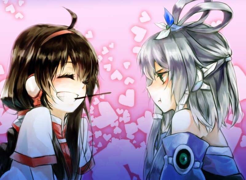 Two anime girls in a romantic scene