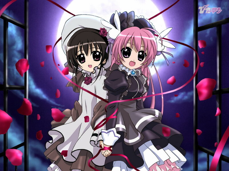 Two anime girls in a romantic scene