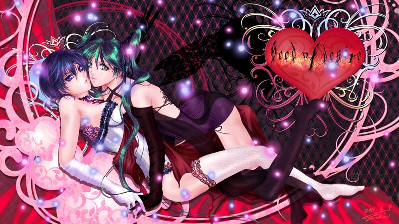 Two anime girls in a romantic scene