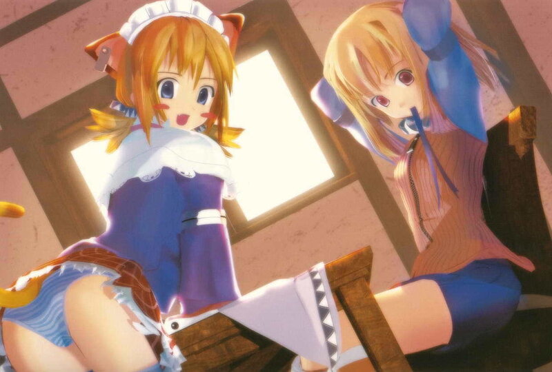 Two anime girls in a room