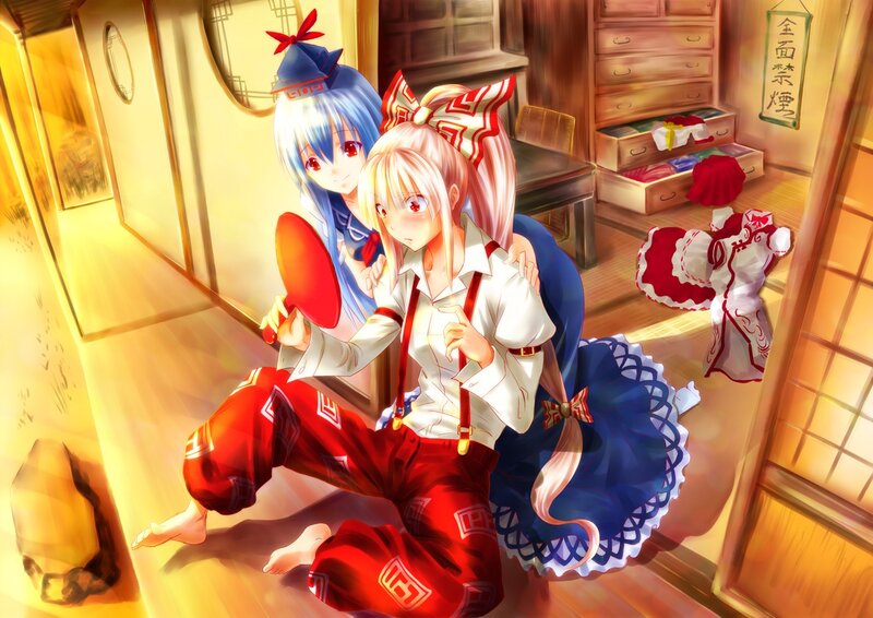 Two anime girls in a room