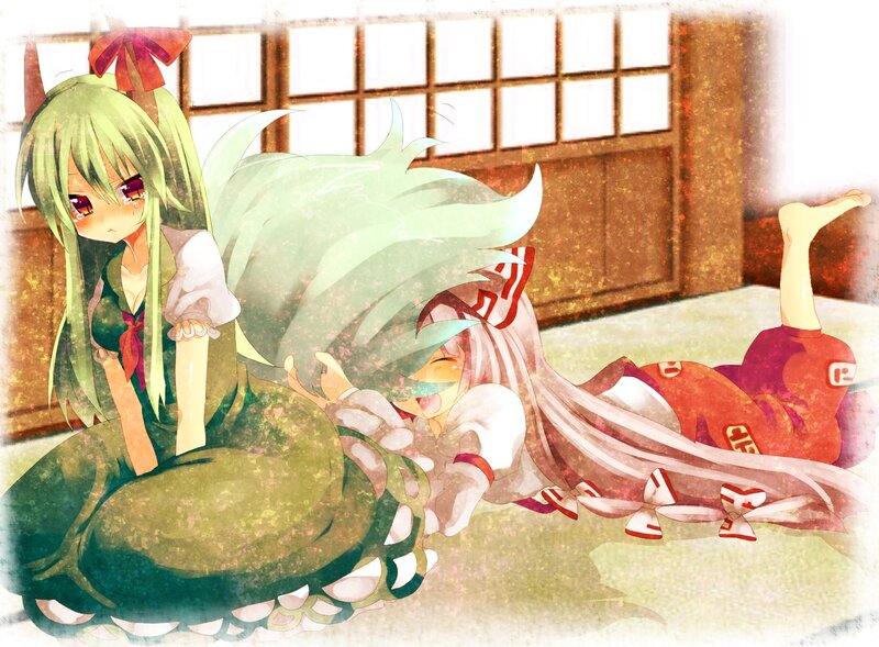 Two anime girls in a room