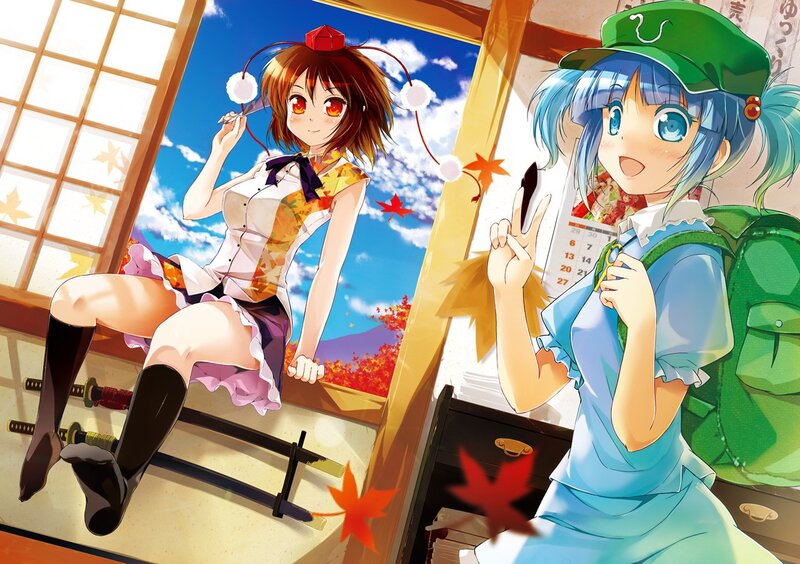 Two anime girls in a room