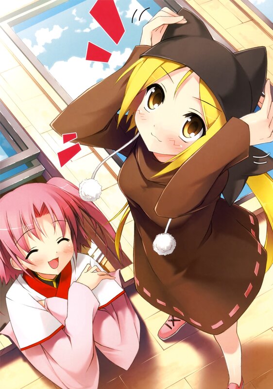 Two anime girls in a room