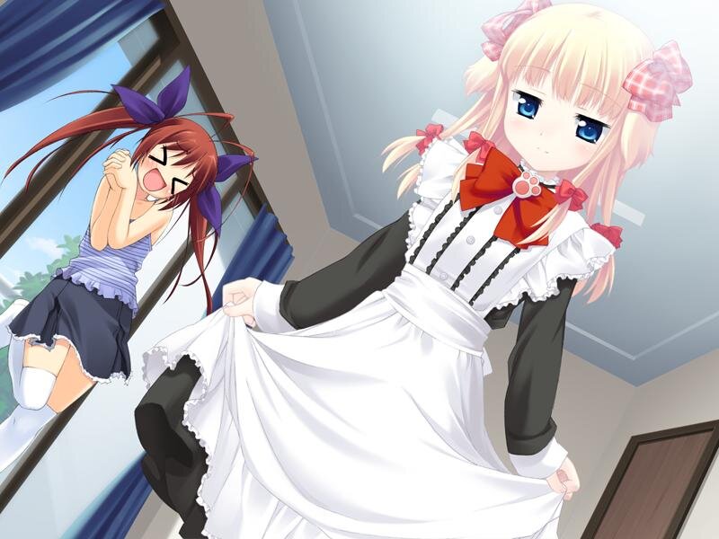 Two anime girls in a room
