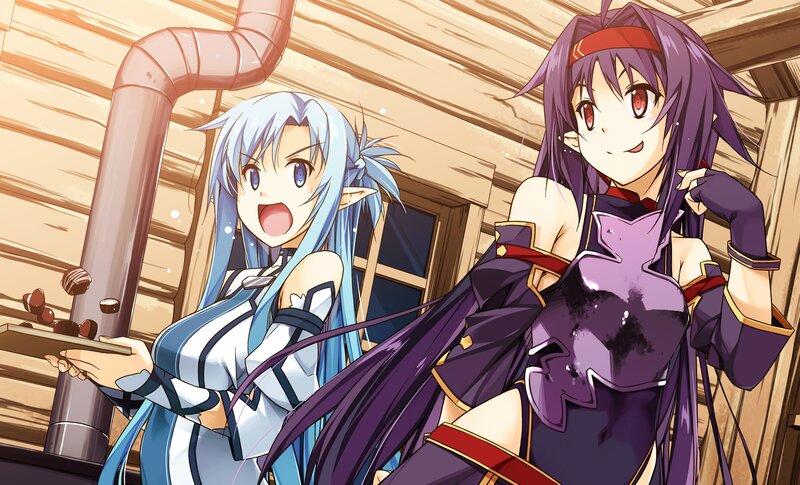 Two Anime Girls in a Room — Purple, Playful