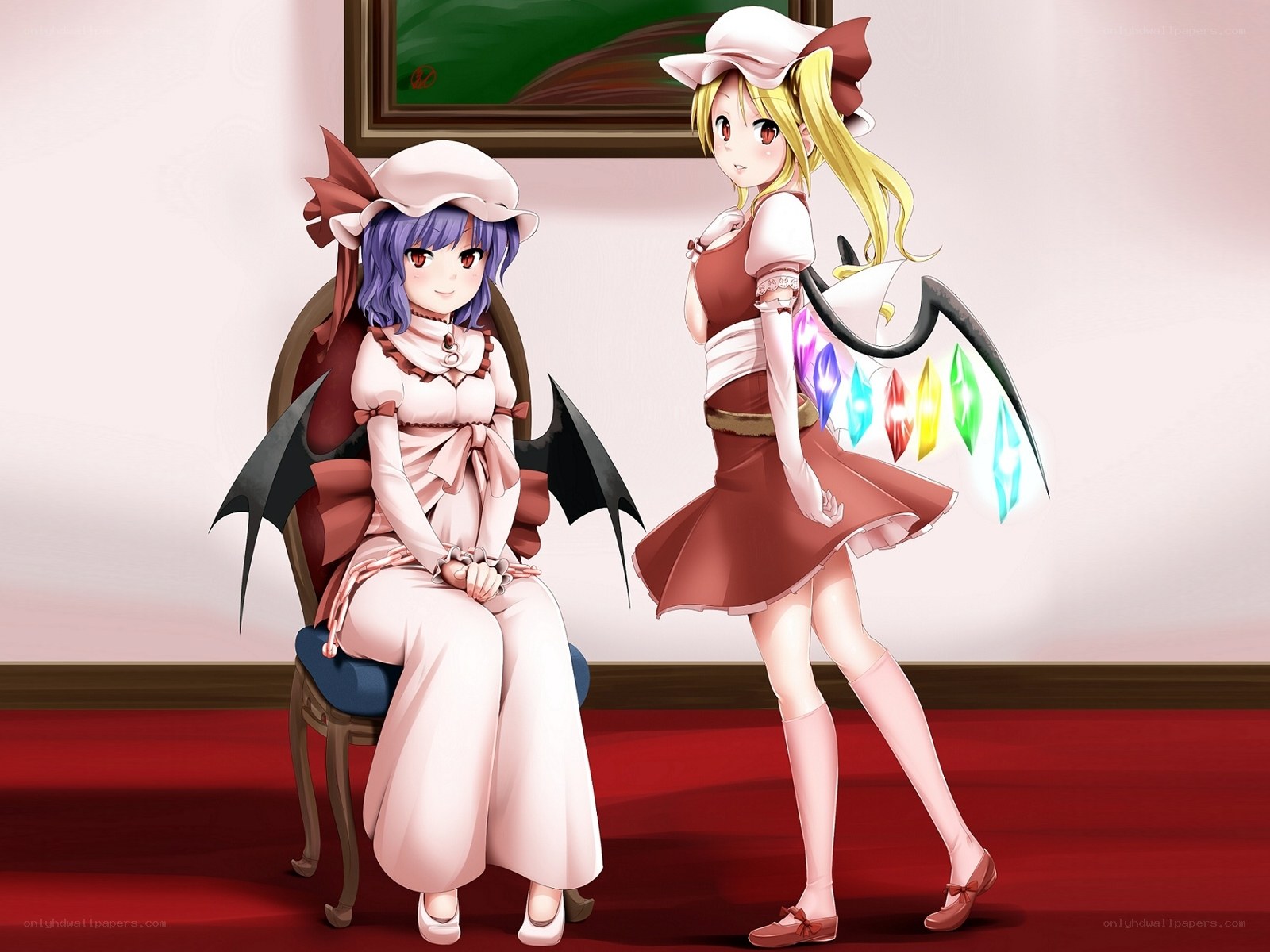 Two anime girls in a room