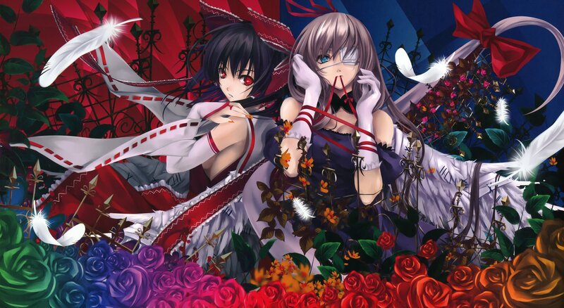 Two anime girls in a rose garden