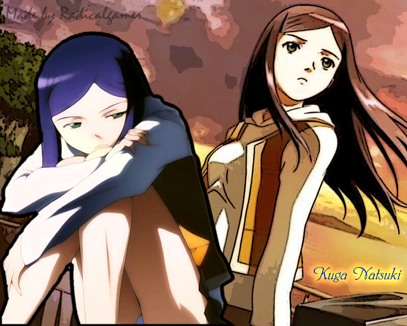 Two anime girls in a scene