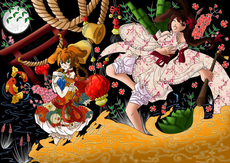 Two Anime Girls in a Scene — Black