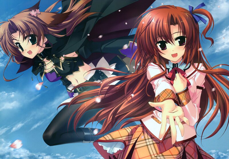 Two anime girls in a sky scene