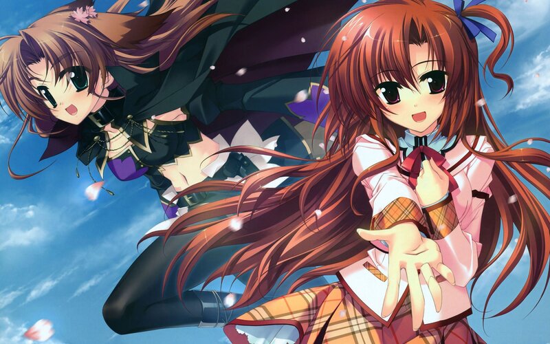 Two anime girls in a sky scene