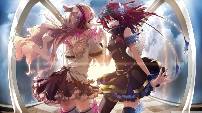 Two anime girls in a sky window