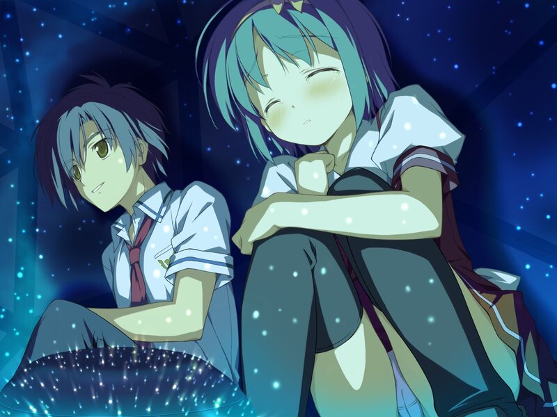 Two anime girls in a starry night