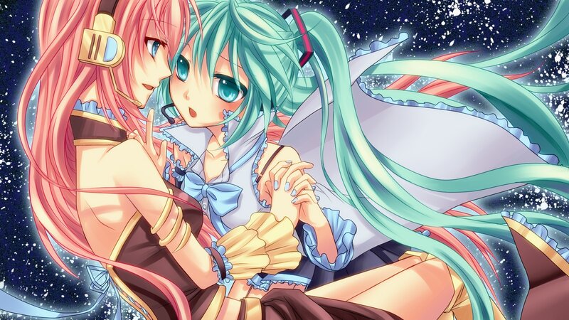 Two anime girls in a starry scene