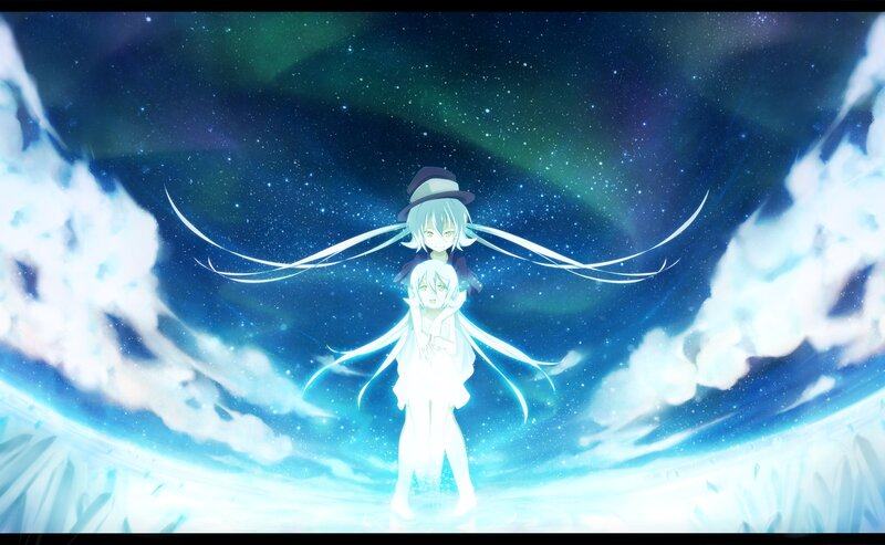 two anime girls in a starry sky