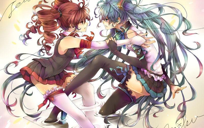 Two anime girls in a struggle