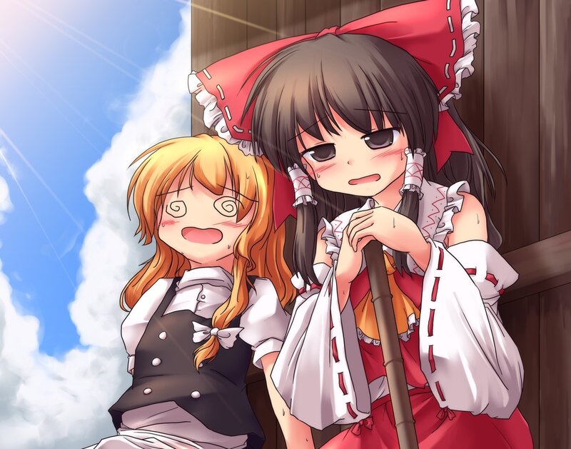 Two anime girls in a sunny scene