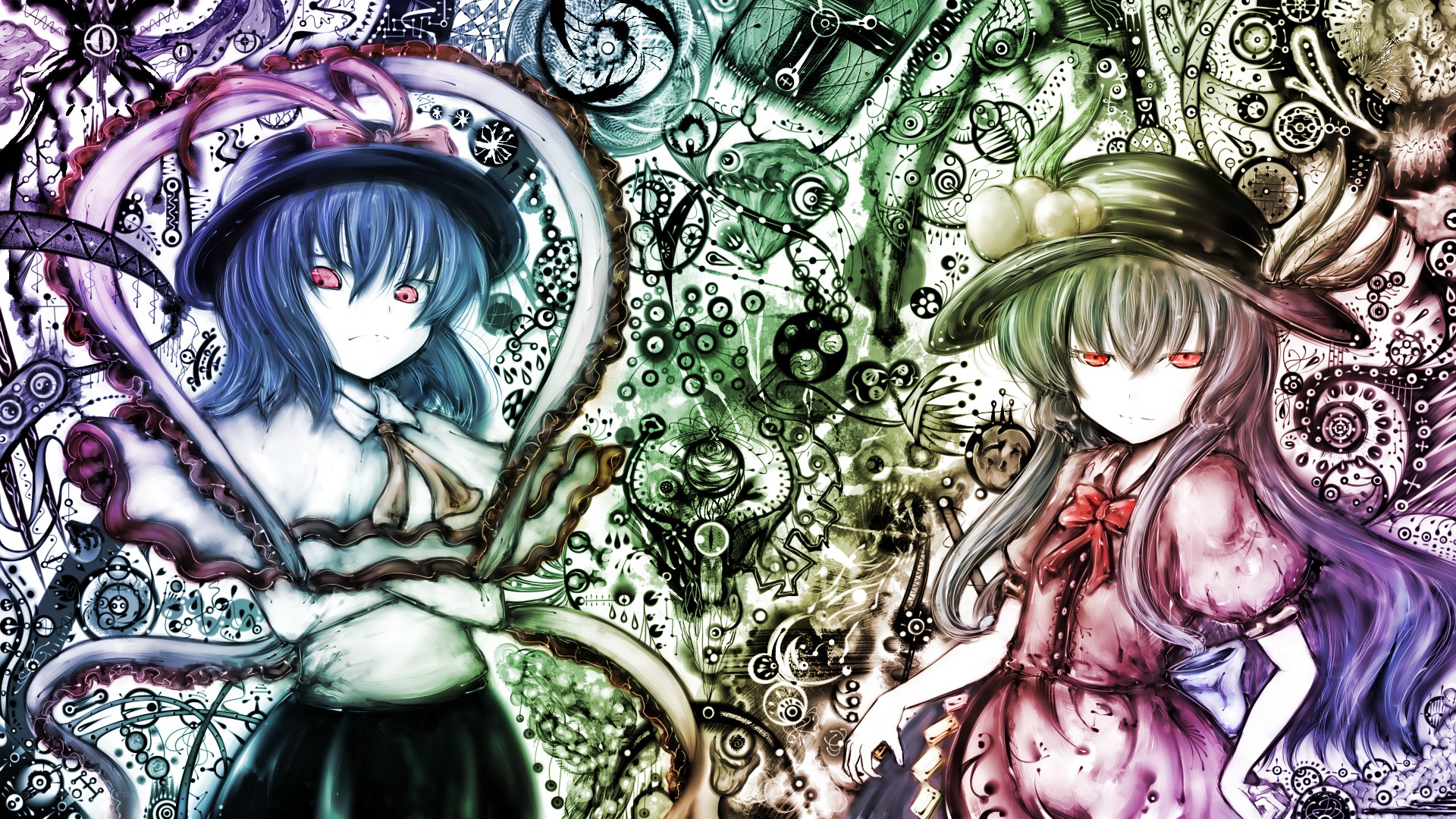 Two anime girls in a surreal setting