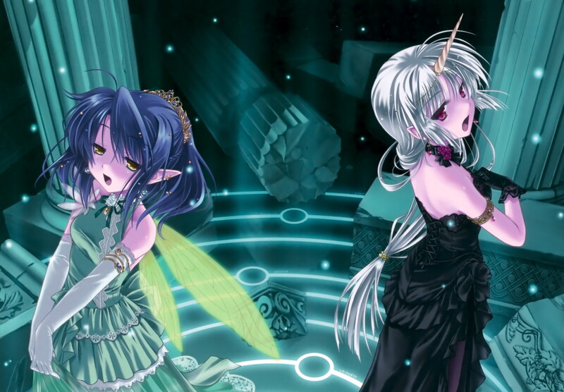 Two Anime Girls in a Temple — Teal