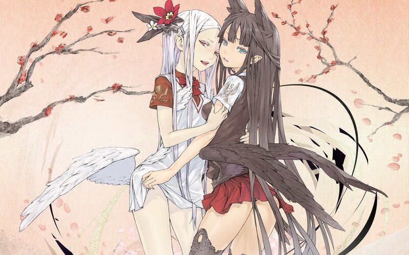 Two anime girls in a tender moment