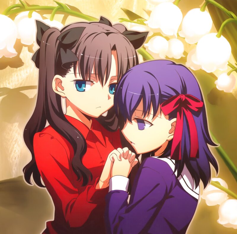 Two anime girls in a tender moment