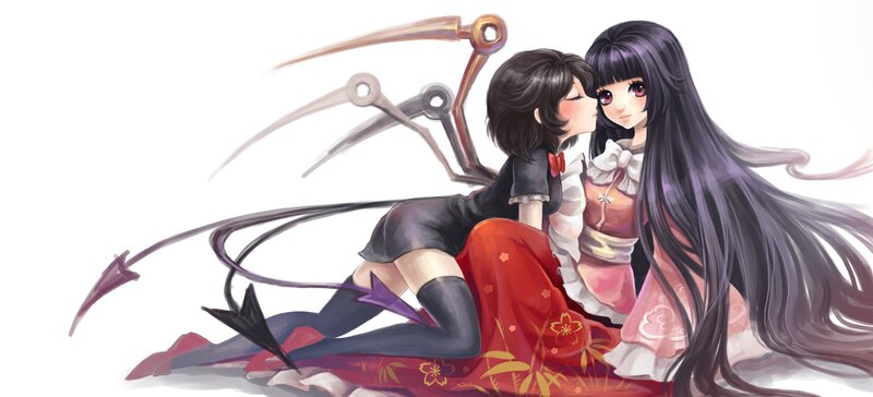 Two anime girls in a tender moment
