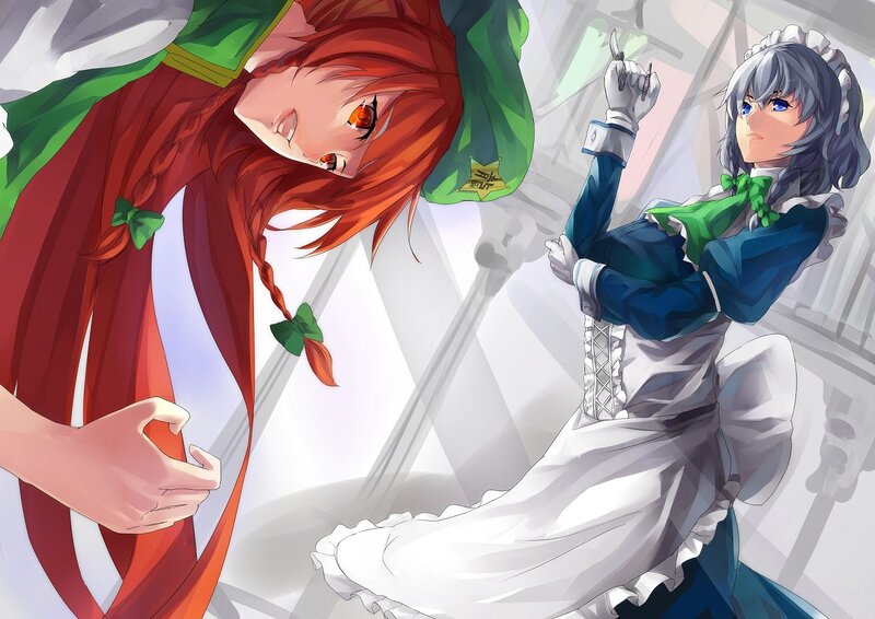 Two anime girls in a tense moment