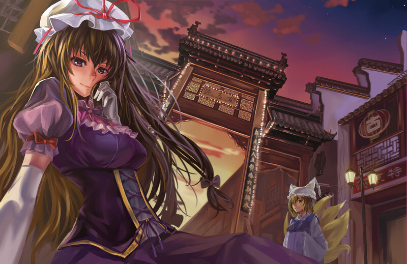 Two Anime Girls in a Town — Purple