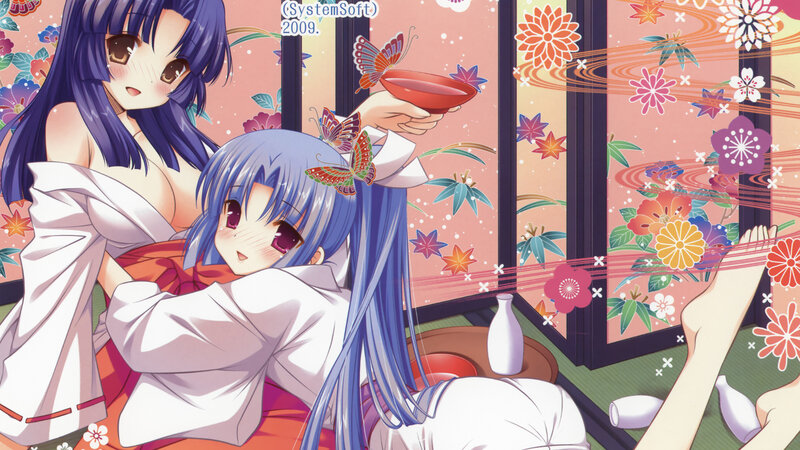 Two anime girls in a traditional room