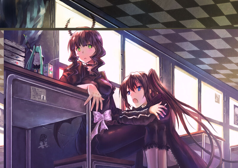 Two Anime Girls in a Train