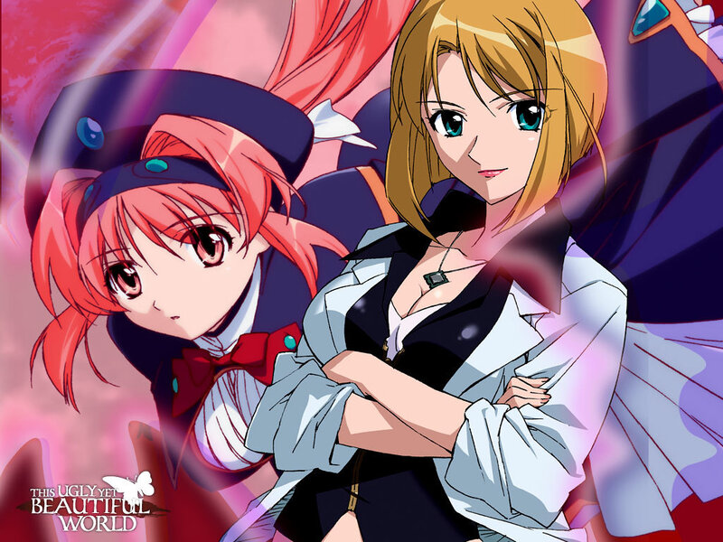 Two anime girls in a vibrant scene
