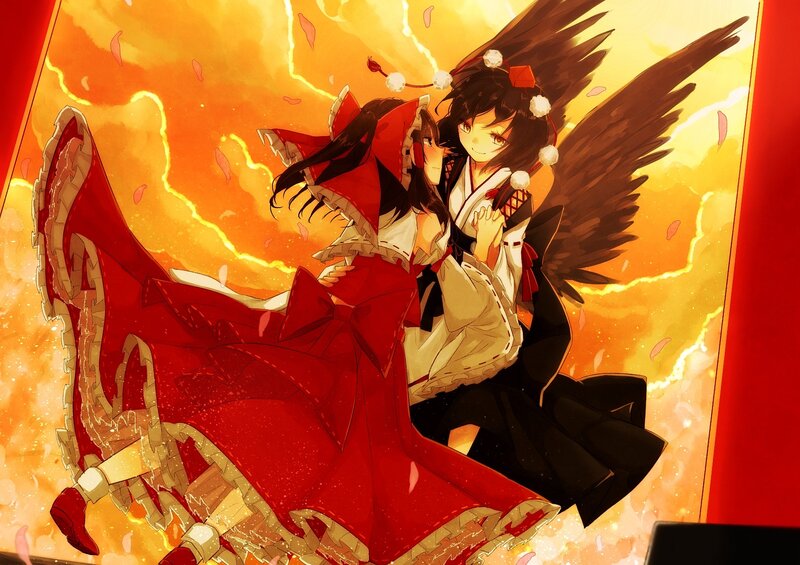 Two anime girls in a warm embrace