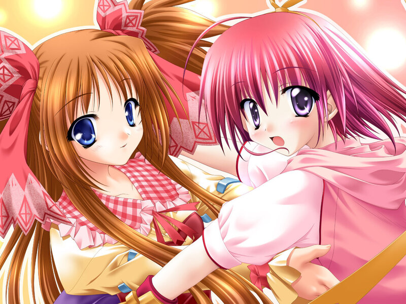 Two anime girls in a warm embrace