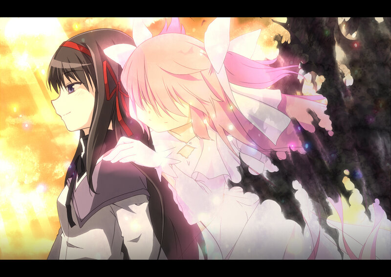 Two anime girls in a warm embrace