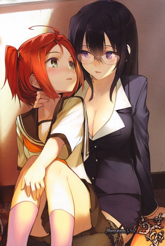 Two anime girls in a warm scene