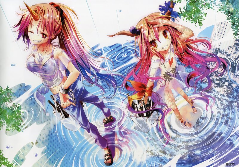Two anime girls in a water scene