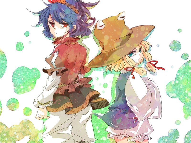 two anime girls in a whimsical scene