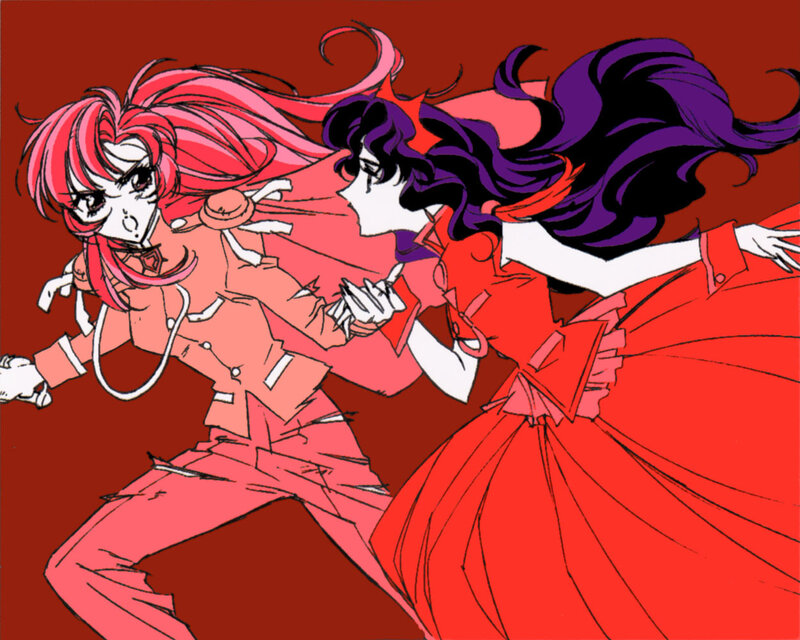 Two anime girls in action