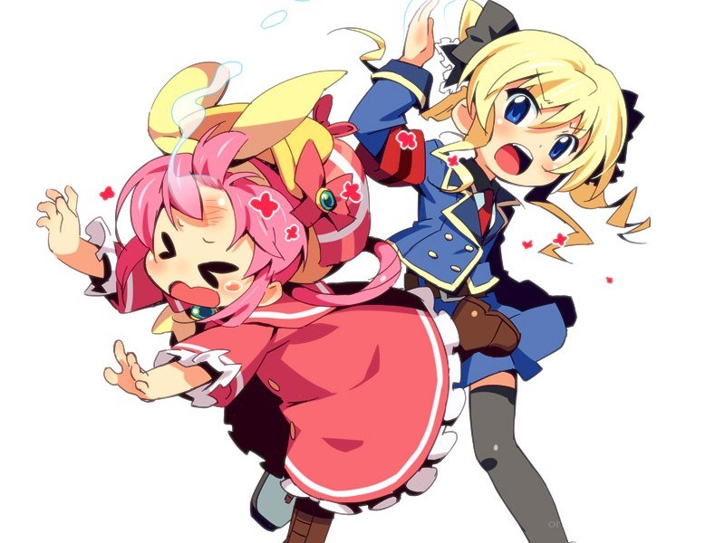 Two anime girls in action