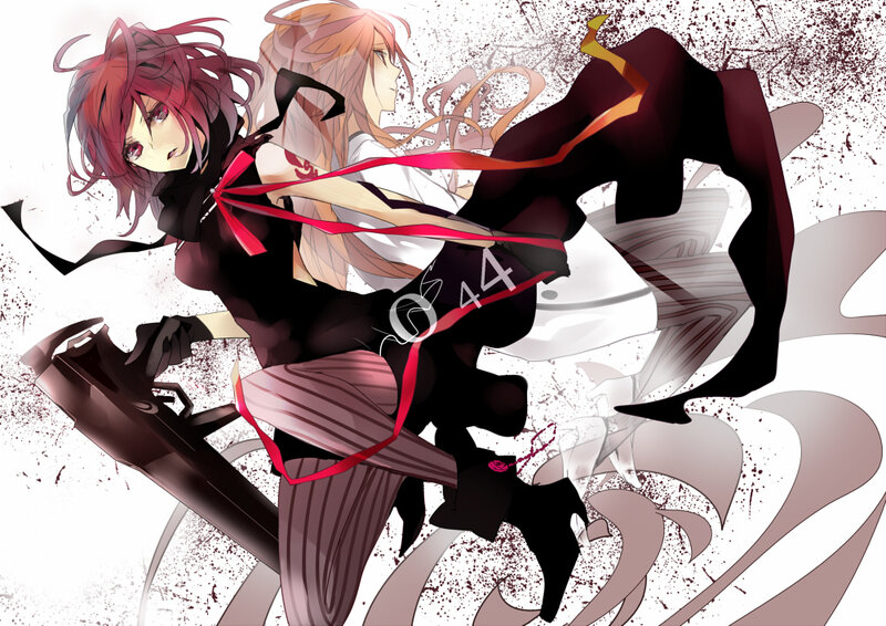 Two Anime Girls in Action — Black, Dramatic