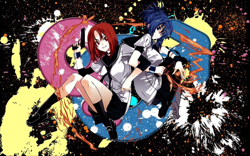 Two Anime Girls in Action — Black, Dynamic, Chaotic