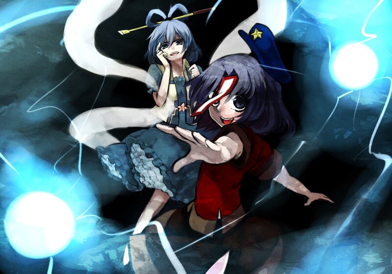 Two Anime Girls in Action — Blue, Dramatic, Digital Art, Magic