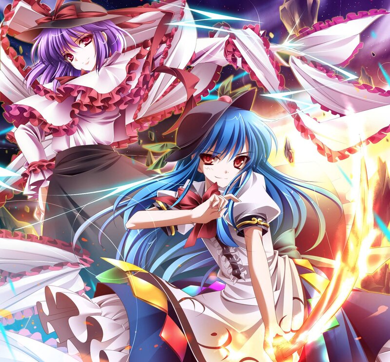 Two Anime Girls in Action — Blue, Dramatic, Night