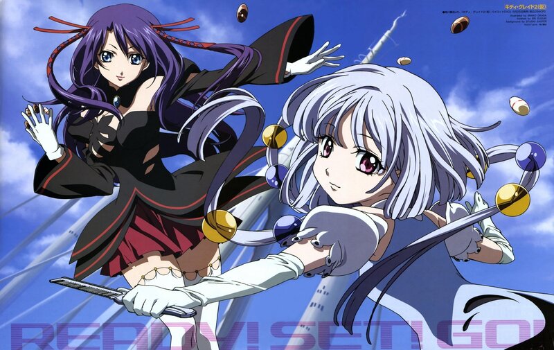 Two Anime Girls in Action — Blue, Dynamic, Afternoon