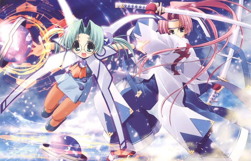 Two Anime Girls in Action — Blue, Dynamic, Energetic
