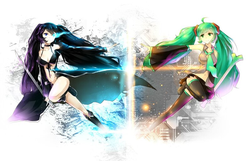 Two anime girls in action pose