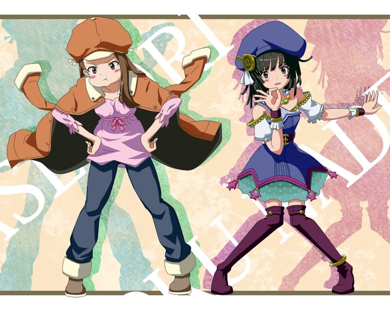 two anime girls in action poses