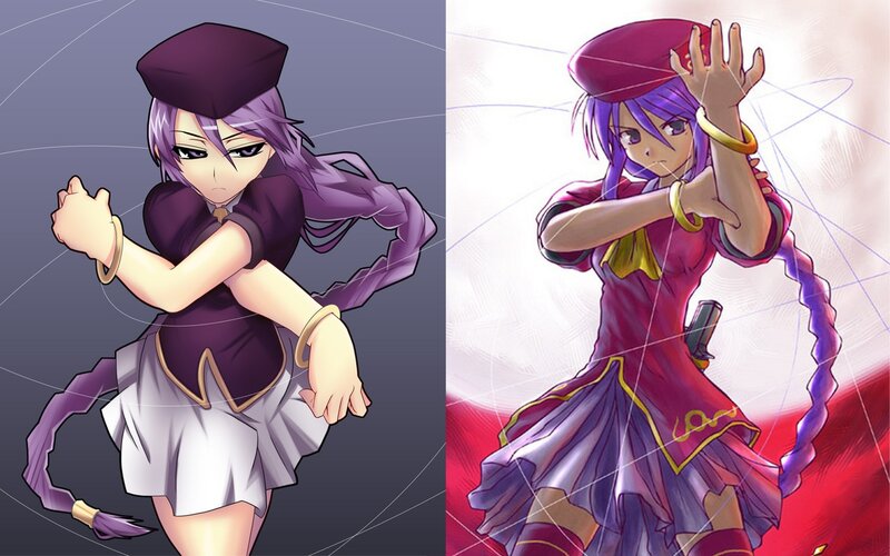 two anime girls in action poses