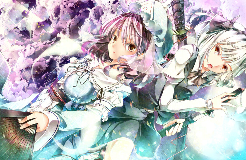 Two Anime Girls in Action — Purple, Dynamic